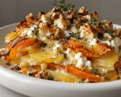 Kürbis-Kartoffel-Auflauf mit Feta und Walnüssen - Lilienthal Weine