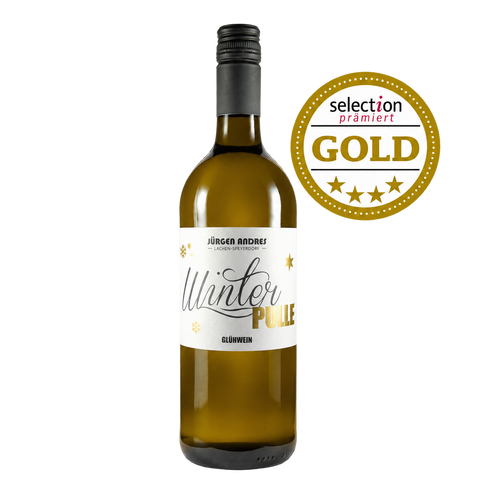 WinterPulle Glühwein Weiß mit Selection-Gold-Siegel · KI-unterstützte Bildmontage
